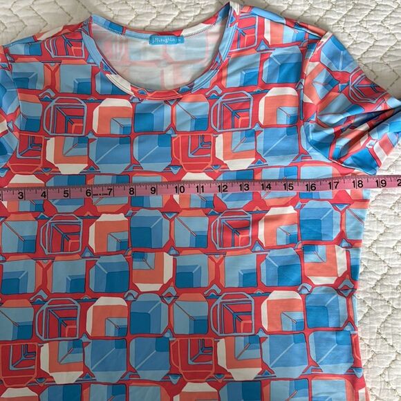 J.McLaughlin Catalina Cloth 3/4 Sleeve Geometric Print Coral Blue Top Size M - Picture 7 of 11